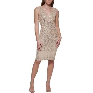 Eliza J Sequined Sleeveless Midi Sheath Cocktail Party Dress Sparkly Gold Size 8